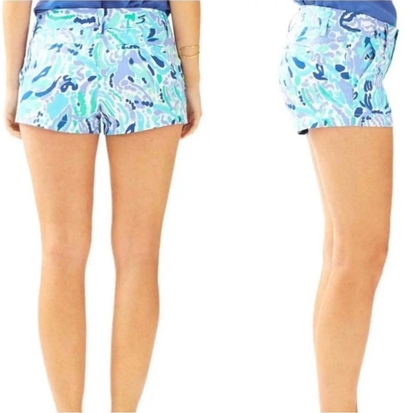 Lilly Pulitzer The Walsh Ink Print Periwinkle Sea Green Cotton Shorts - Picture 12 of 13
